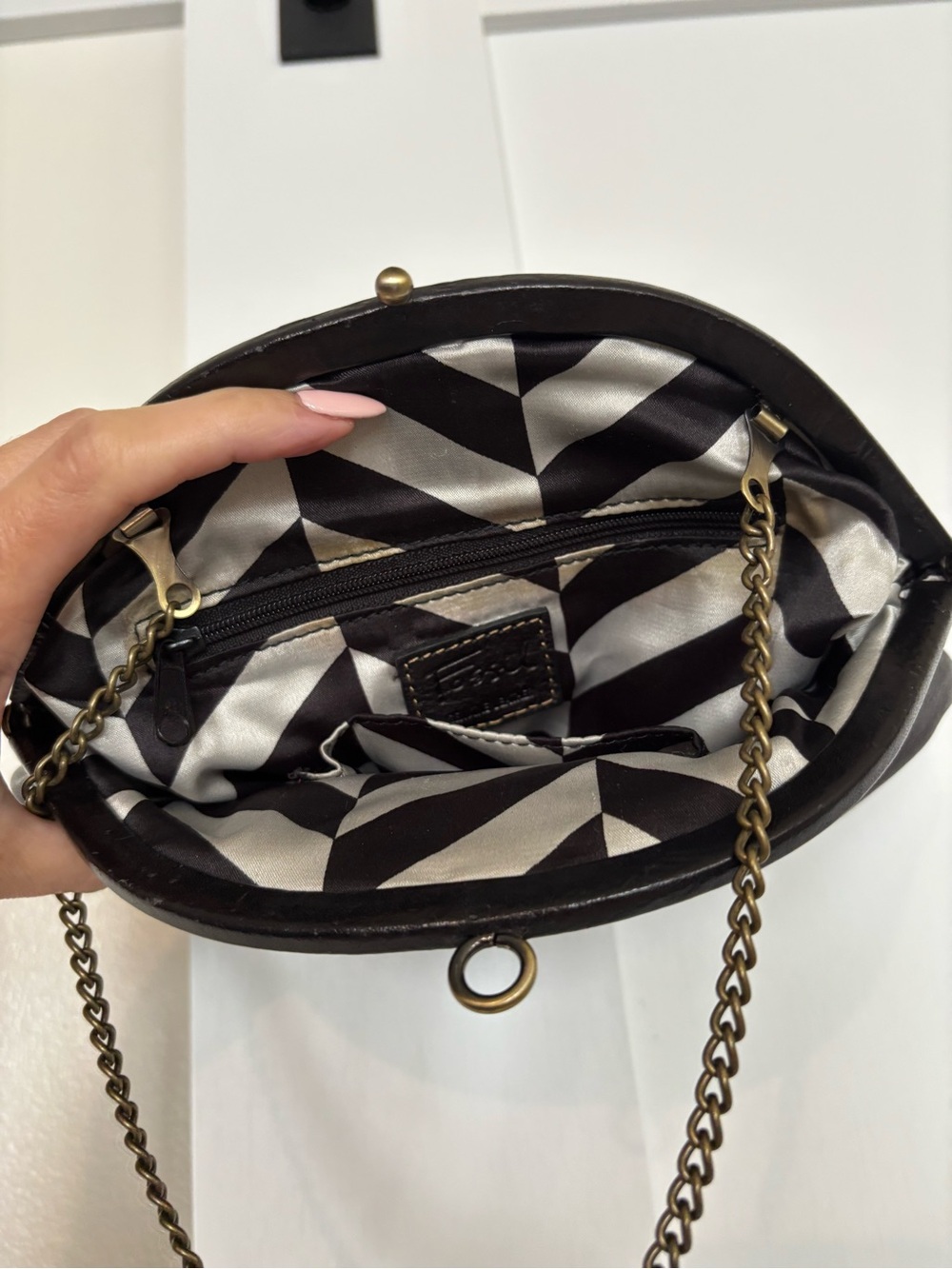 Fossil Dark Brown Leather Clutch with Chain Strap - Picture 3 of 4